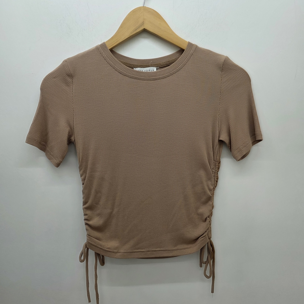 Dress Forum Tan Ruched Short Sleeve Top